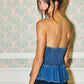 IT2550  Denim Strapless Bustier Peplum Top