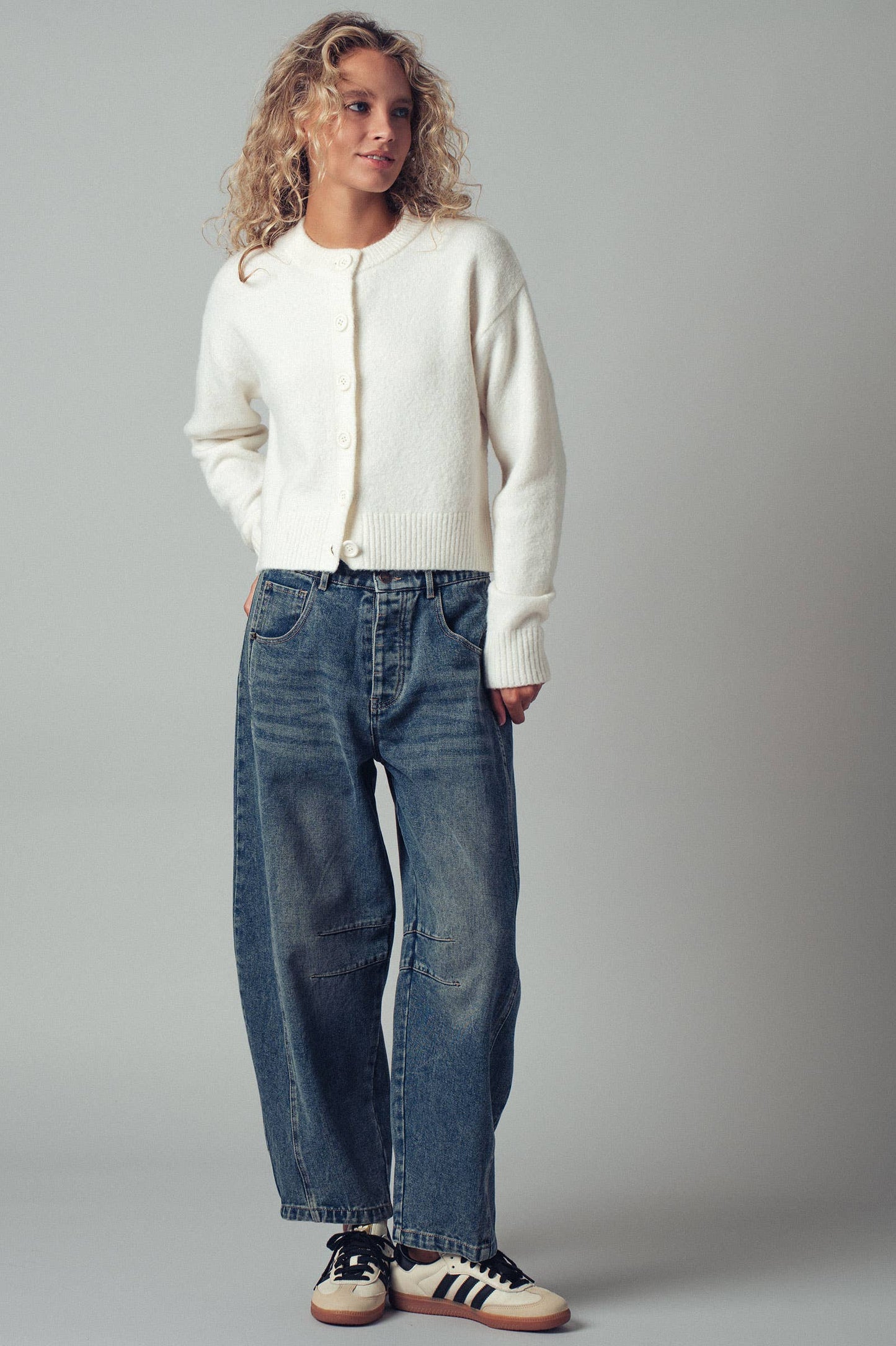 Relaxed Wool Blend Button-Up Cardigan