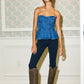 IT2550  Denim Strapless Bustier Peplum Top