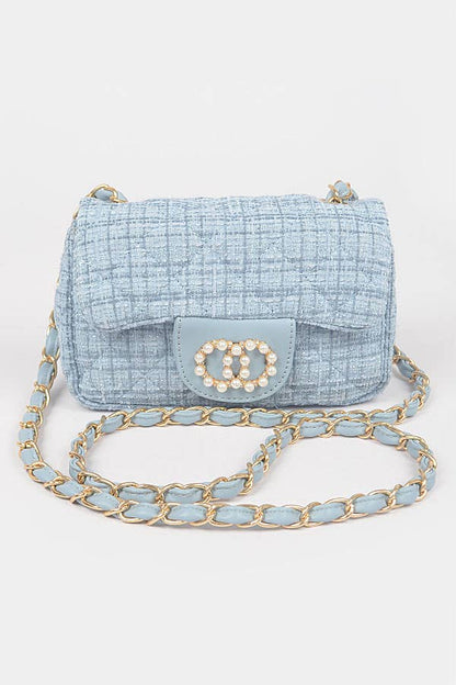 Quilted Tweed Flap Shoulder Bag