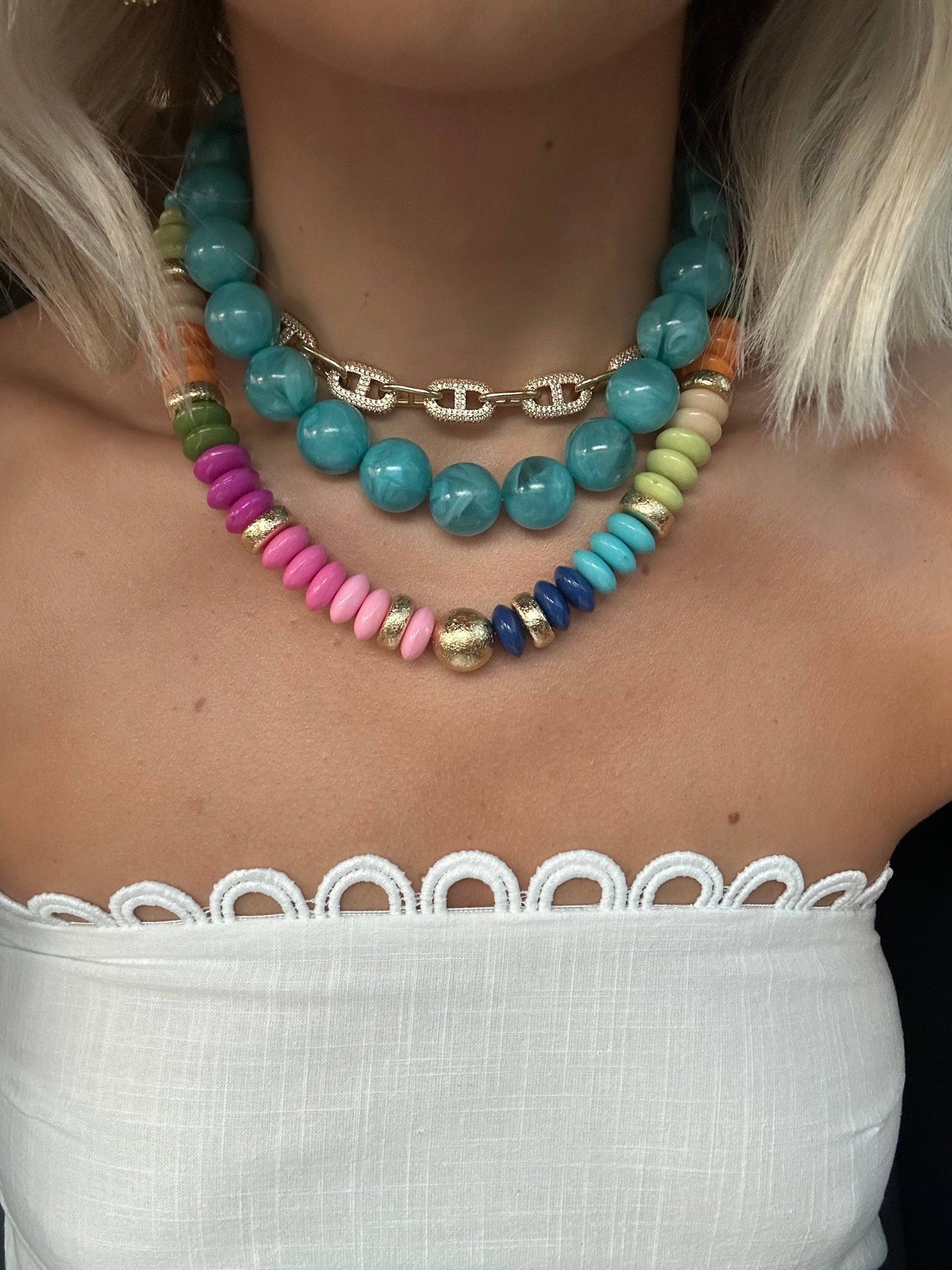 Tobie Beaded Disc Necklace- Pastel