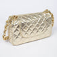 Quilted Metallic Shoulder Bag W/Oversized Chain