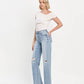 HIGH RISE CLEAN CUT RAW HEM WIDE LEG JEANS T6597