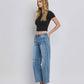 HIGH RISE DART STRUCTURED FIT BARREL LEG JEANS T6514