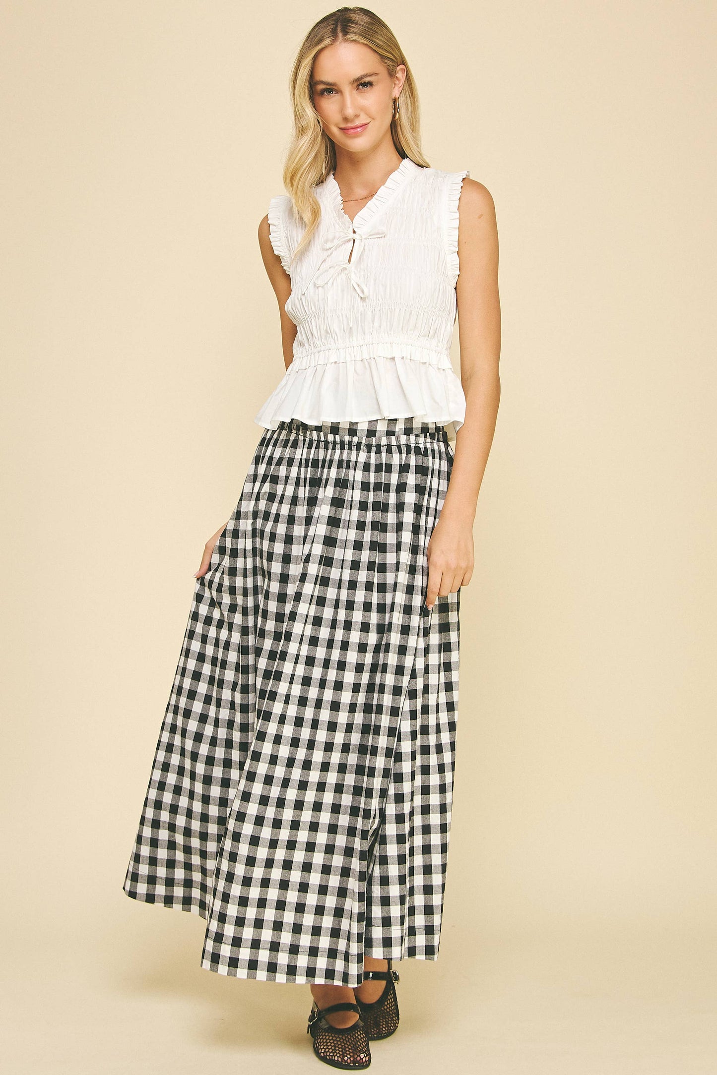 FRONT-TIE DETAILED SMOKING TOP -5555T