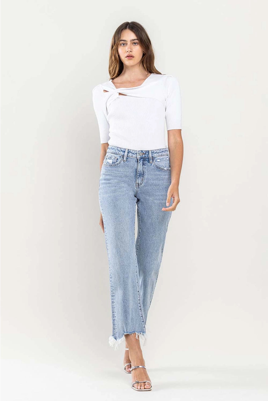 HIGH RISE CROPPED DISTRESSED HEM DAD JEANS