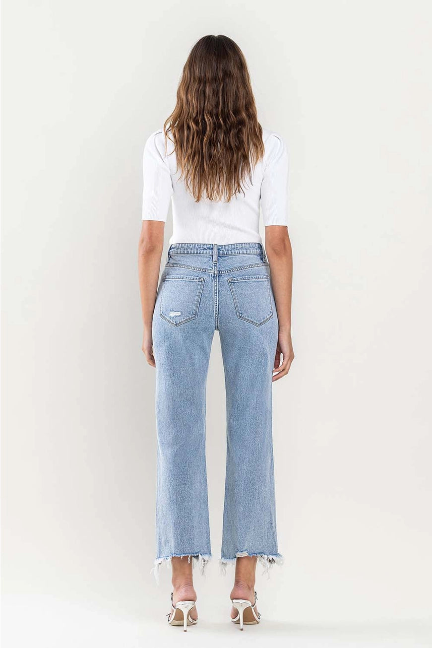 HIGH RISE CROPPED DISTRESSED HEM DAD JEANS