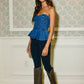 IT2550  Denim Strapless Bustier Peplum Top