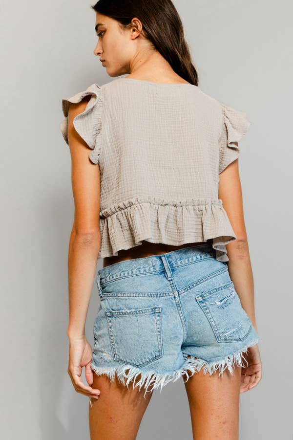 Taupe Cotton gauze Crop Top