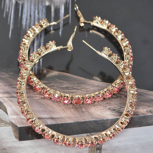 AME2795 BULK RHINESTONE HOOP EARRINGS