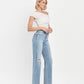 HIGH RISE CLEAN CUT RAW HEM WIDE LEG JEANS T6597