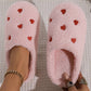 Heart Embroidered Plush Slippers