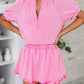 Pink Zip Front Puff Sleeve Top & Ruffled Shorts Set