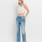 HIGH RISE DISTRESSED SLIM WIDE JEANS