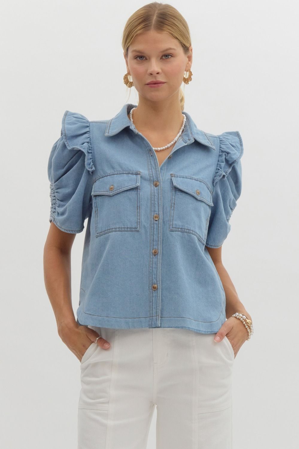 Denim short sleeve top