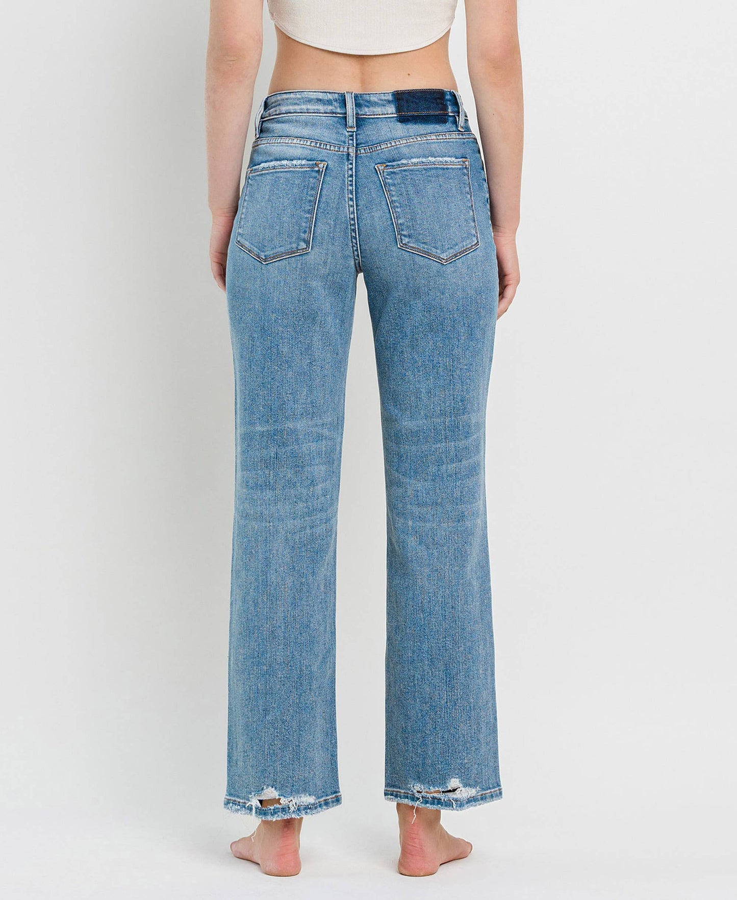 HIGH RISE DISTRESSED SLIM WIDE JEANS