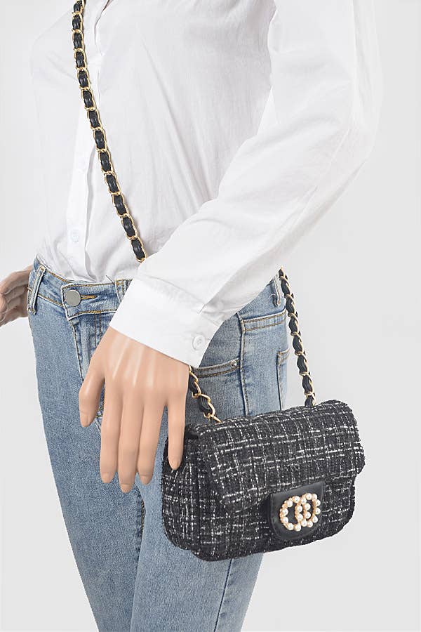 Quilted Tweed Flap Shoulder Bag