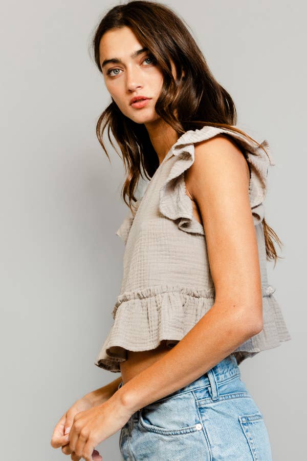 Taupe Cotton gauze Crop Top